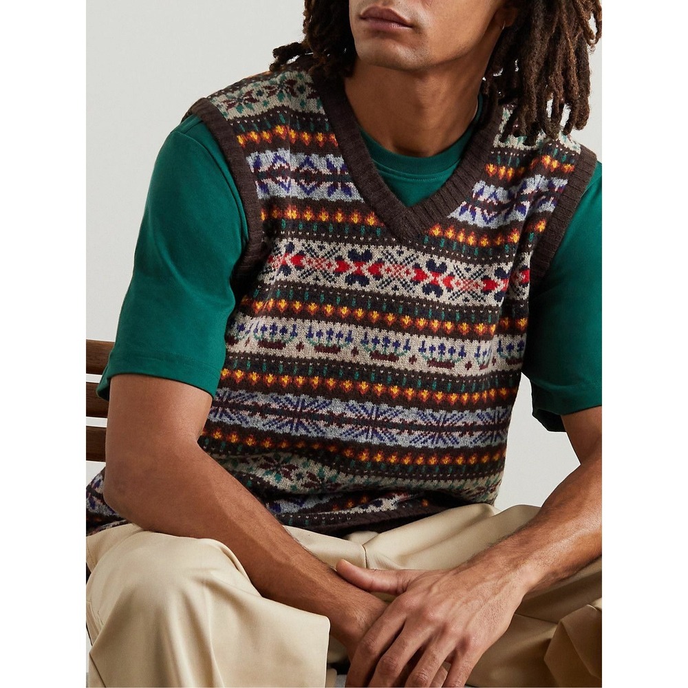 J.Crew Camden Fair Isle Sweater Vest Mens Medium Lambswool Bittersweet Chocolate